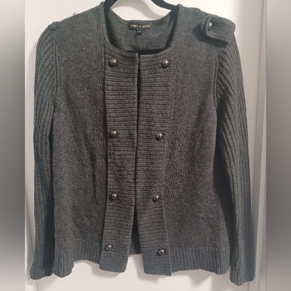 Cable & Gauge - Gray Cardigan with Ribbed Sleeves and Textured Front